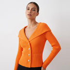 Women's Gold Button Ribbed Cardigan | Georgiana_7