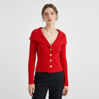 Women's Gold Button Ribbed Cardigan | Georgiana_8