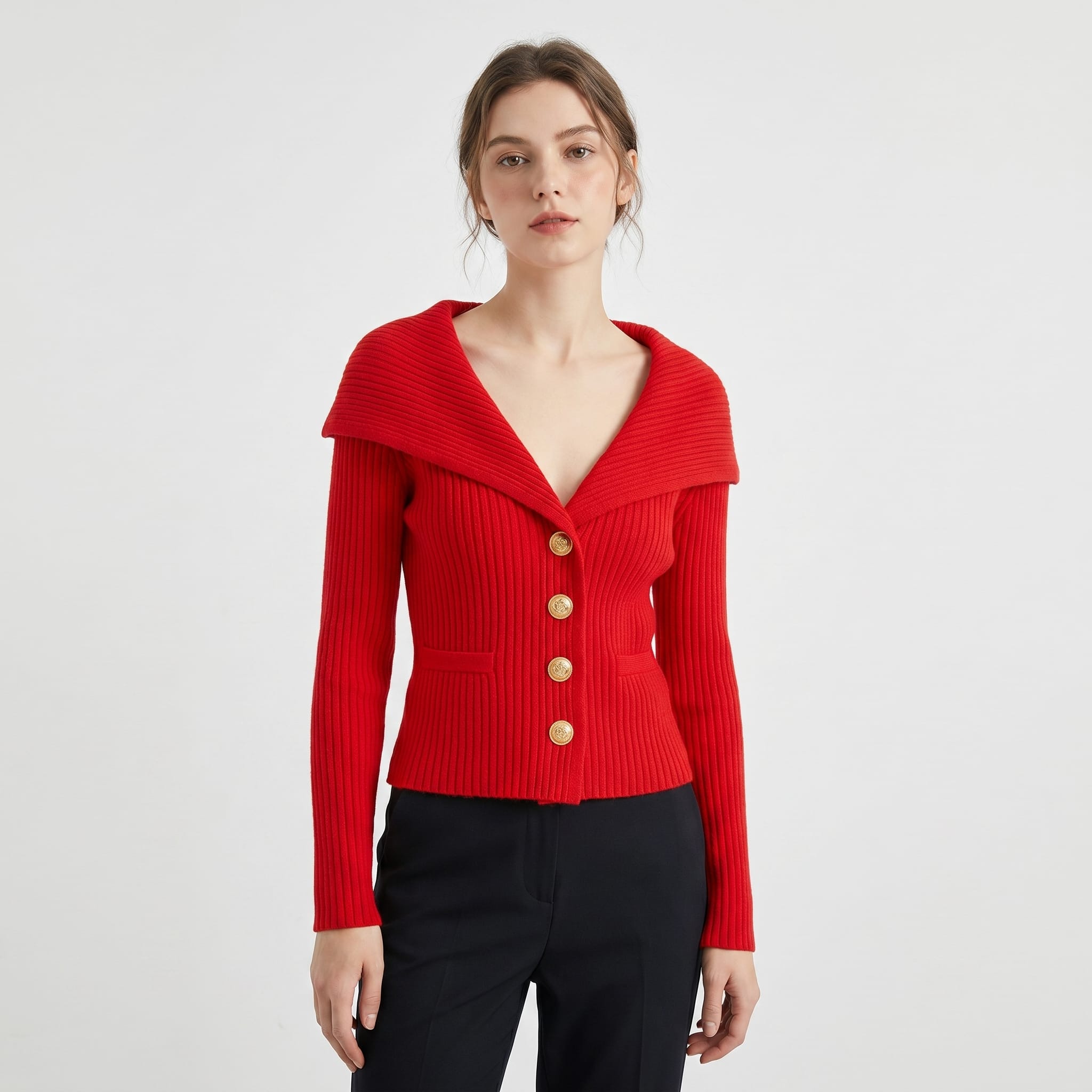 Women's Gold Button Ribbed Cardigan | Georgiana_8
