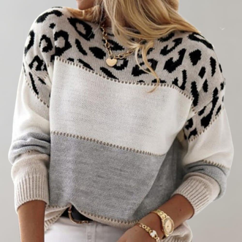 Women's Leopard Color Block Sweater | Meriel_3