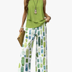 Women's Sleeveless Top and Printed Wide Leg Pants Set | Harewood_1