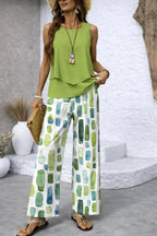 Women's Sleeveless Top and Printed Wide Leg Pants Set | Harewood_2