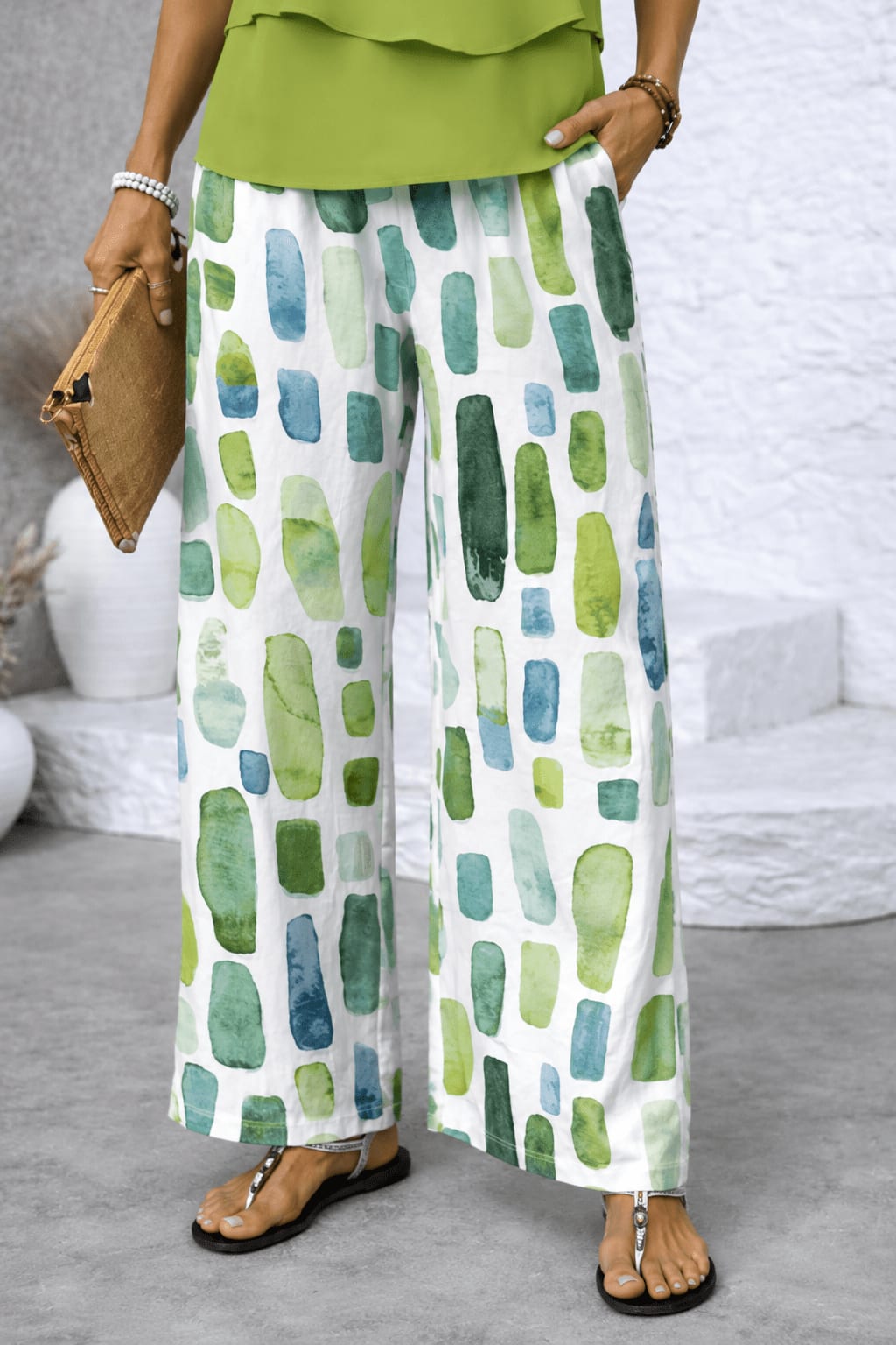 Women's Sleeveless Top and Printed Wide Leg Pants Set | Harewood_5