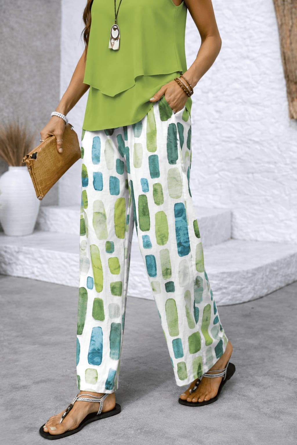 Women's Sleeveless Top and Printed Wide Leg Pants Set | Harewood_6
