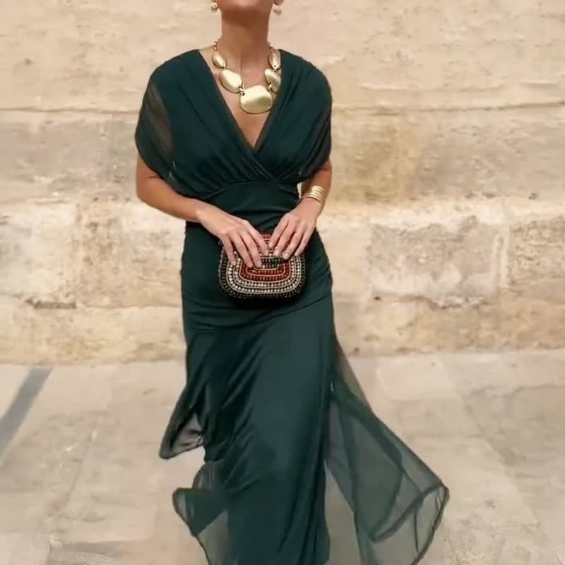 Women's Draped V-Neck Maxi Dress | Fennimore_1