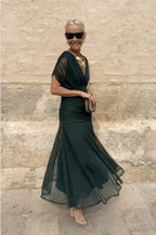 Women's Draped V-Neck Maxi Dress | Fennimore_2