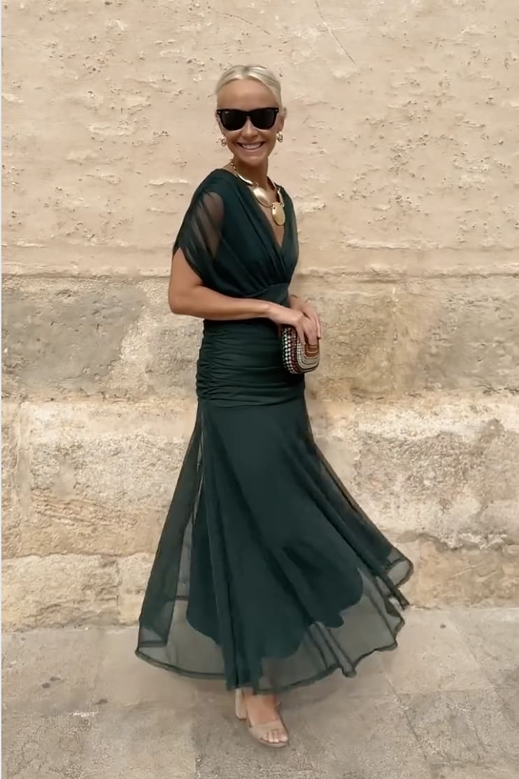 Women's Draped V-Neck Maxi Dress | Fennimore_2
