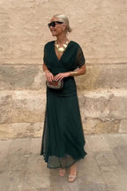 Women's Draped V-Neck Maxi Dress | Fennimore_3