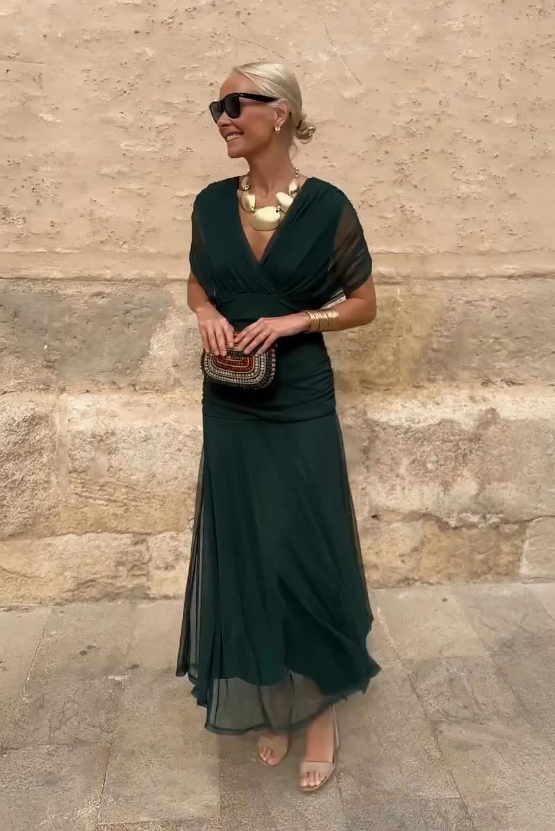 Women's Draped V-Neck Maxi Dress | Fennimore_3