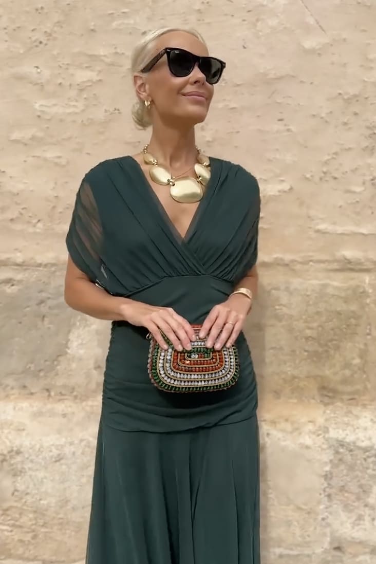 Women's Draped V-Neck Maxi Dress | Fennimore_4