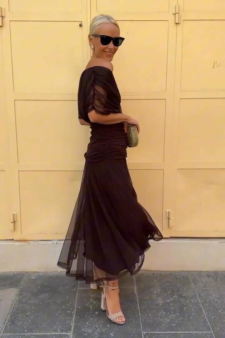 Women's Draped V-Neck Maxi Dress | Fennimore_8