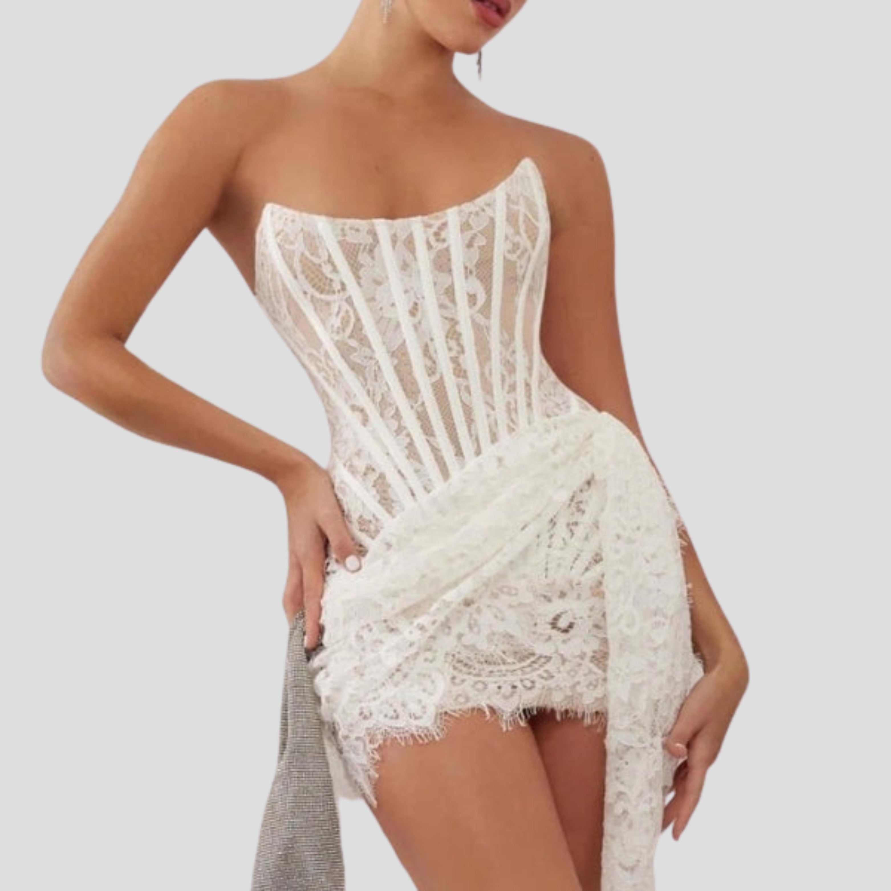 Women's Strapless Lace Mini Dress | Cheriton_2