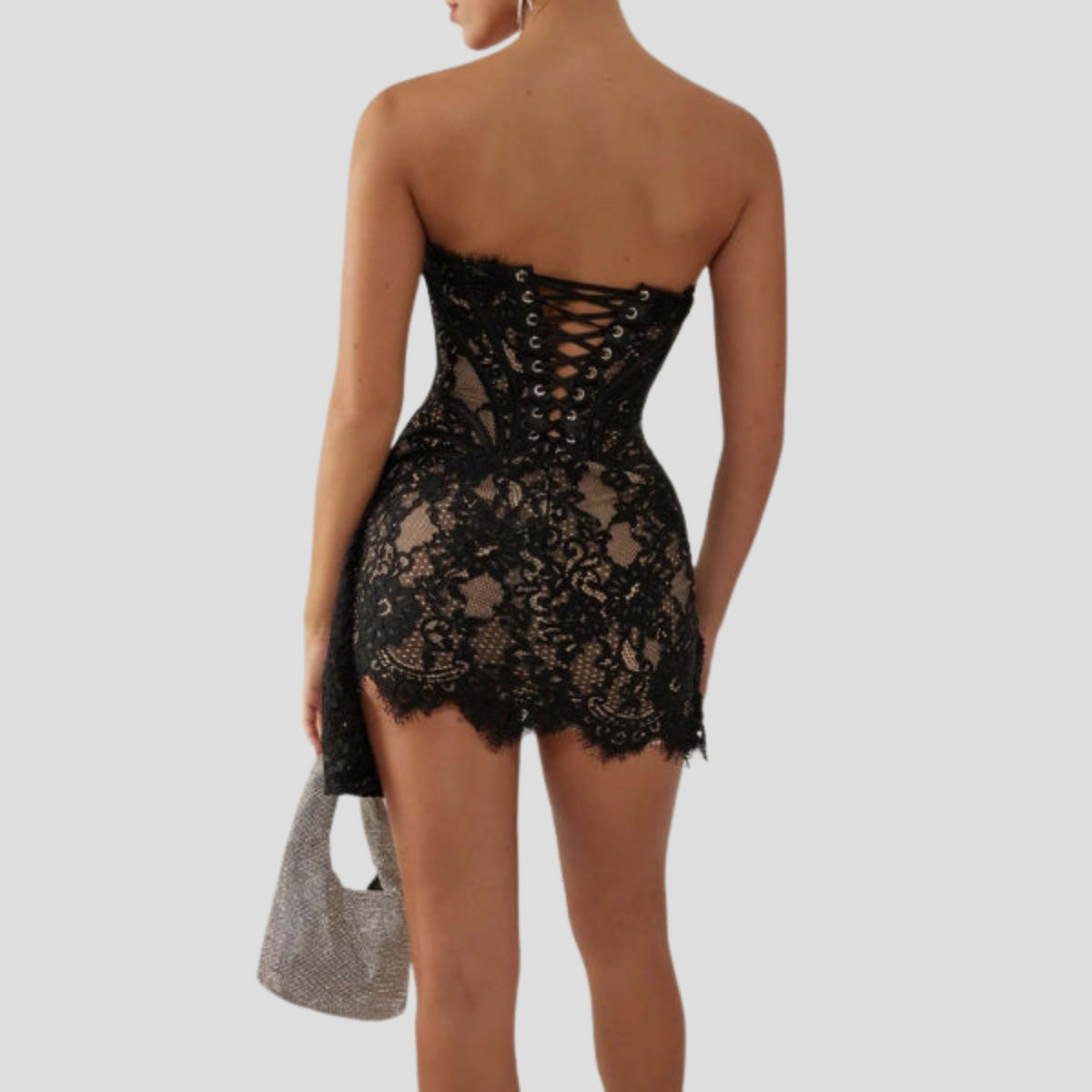 Women's Strapless Lace Mini Dress | Cheriton_5