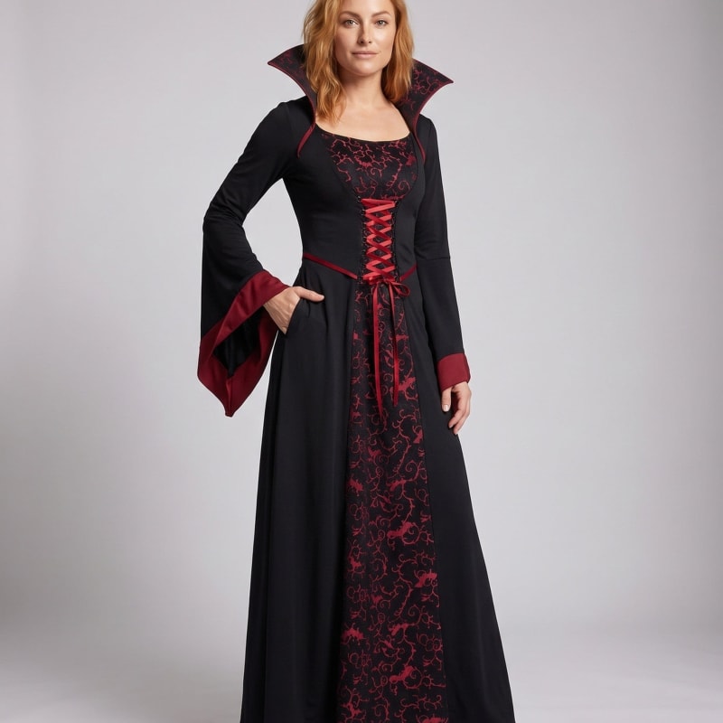 Women's High Collar Vampire Halloween Costume Dress | Linnet_1
