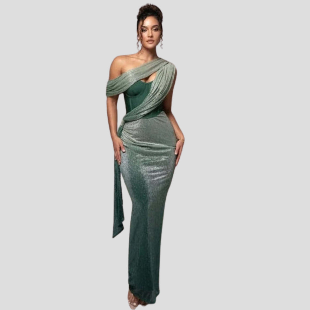 Women's One Shoulder Draped Maxi Dress | Calverley_3