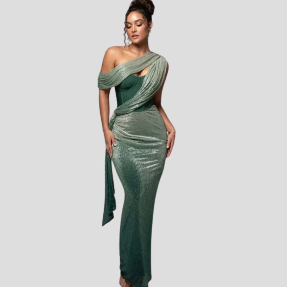 Women's One Shoulder Draped Maxi Dress | Calverley_4