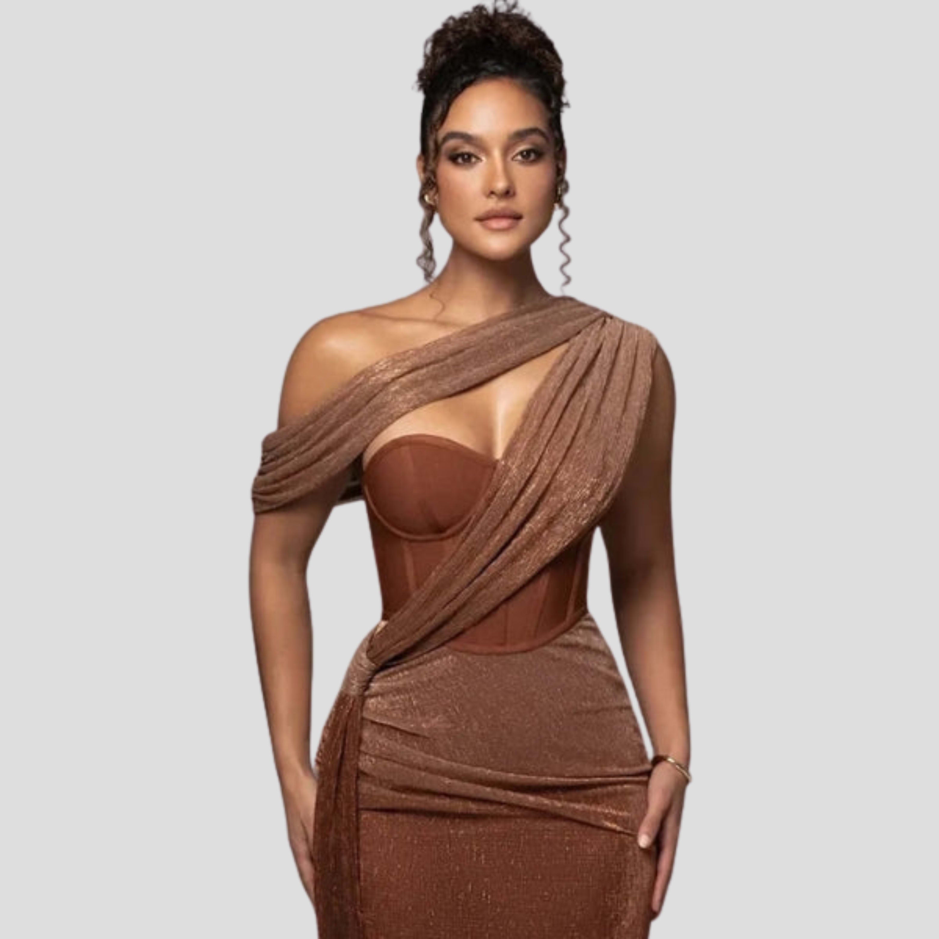 Women's One Shoulder Draped Maxi Dress | Calverley_5