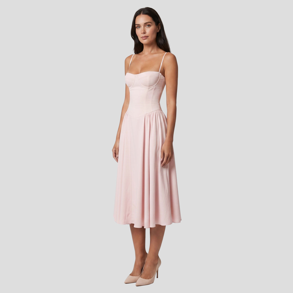 Women's Pleated Bustier Midi Dress | Carminow_4