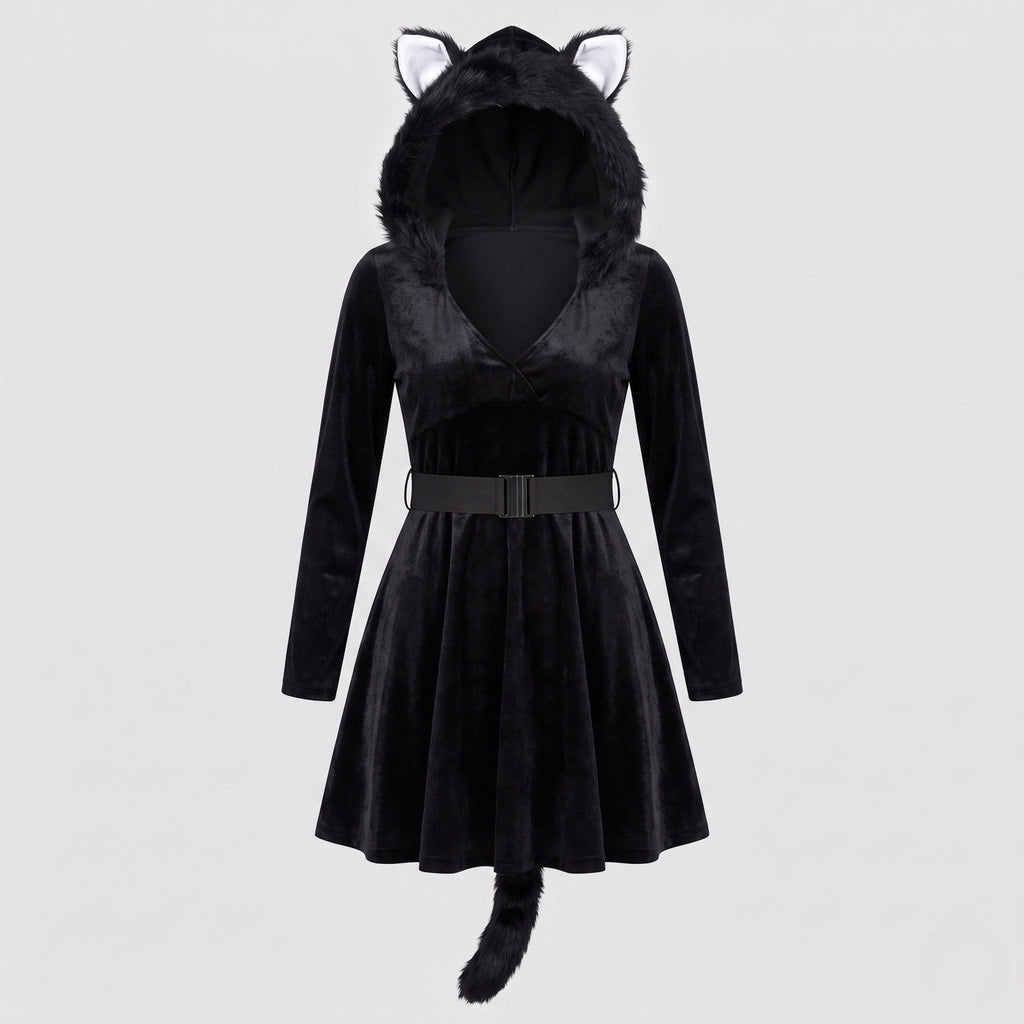 Women's Velvet Hooded Cat Halloween Costume Dress | Pencarrow_4