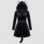 Women's Velvet Hooded Cat Halloween Costume Dress | Pencarrow_4