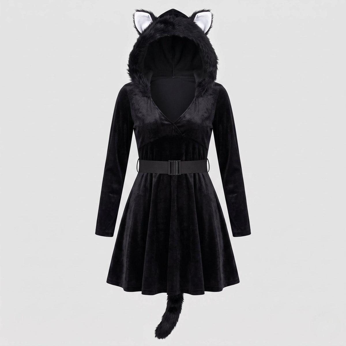 Women's Velvet Hooded Cat Halloween Costume Dress | Pencarrow_4