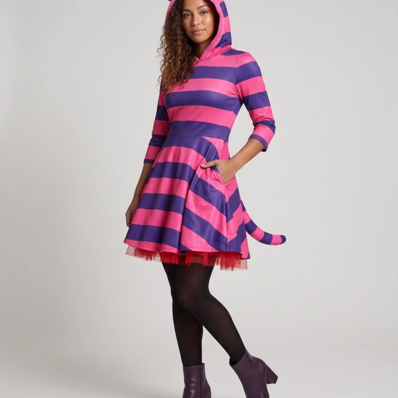 Women's Striped Hooded Cat Costume Dress | Yarnbury_1