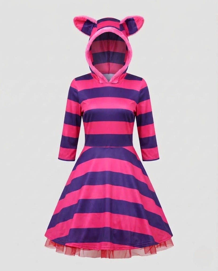 Women's Striped Hooded Cat Costume Dress | Yarnbury_4