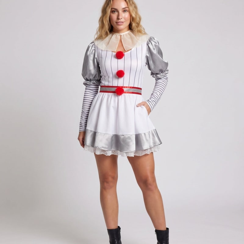 Women's Ruffle Collar Clown Halloween Costume Dress | Denholme_1