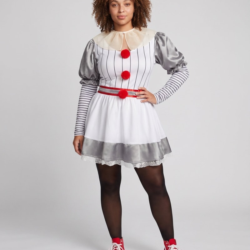 Women's Pinstripe Pom Pom Clown Costume Dress | Doverdale_1