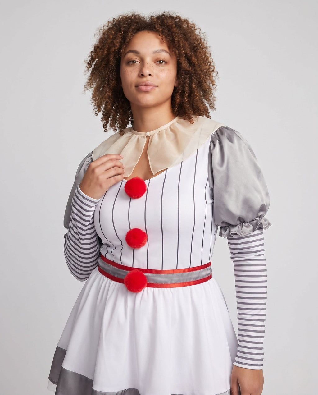 Women's Pinstripe Pom Pom Clown Costume Dress | Doverdale_2