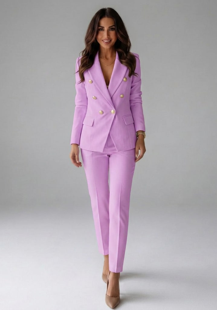 Women's Double Breasted Blazer Two Piece Set | Orlaith_9