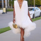 Women's Feather Trim Sleeveless Shift Dress | Yeardley_1