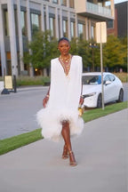 Women's Feather Trim Sleeveless Shift Dress | Yeardley_2