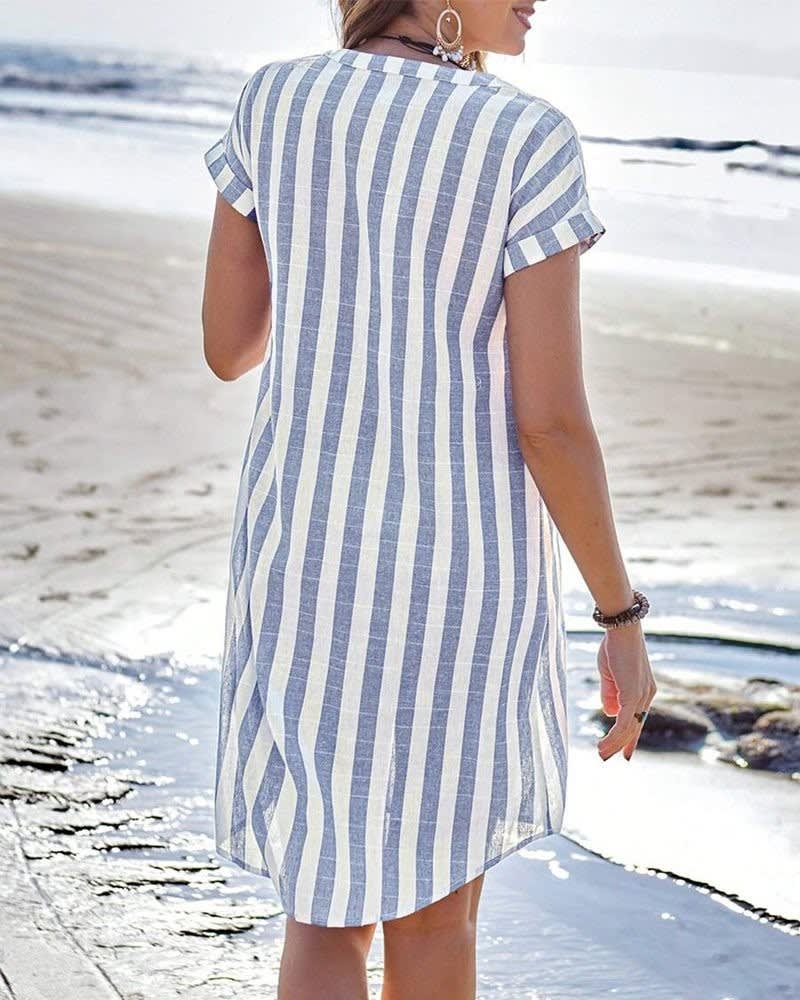 Women's Striped Short Sleeve Shirt Dress | Cranleigh_2