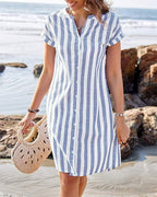 Women's Striped Short Sleeve Shirt Dress | Cranleigh_3