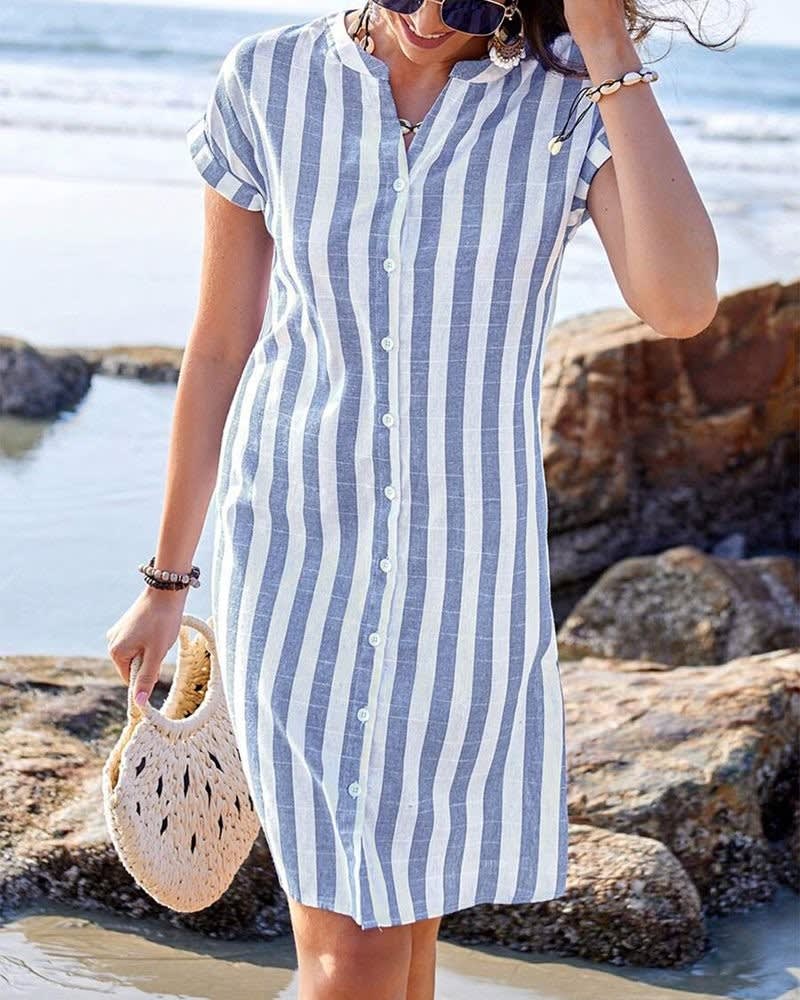 Women's Striped Short Sleeve Shirt Dress | Cranleigh_5