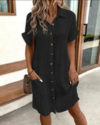 Women's Short Sleeve Button Front Shirt Dress | Corbridge_3
