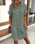 Women's Short Sleeve Button Front Shirt Dress | Corbridge_4