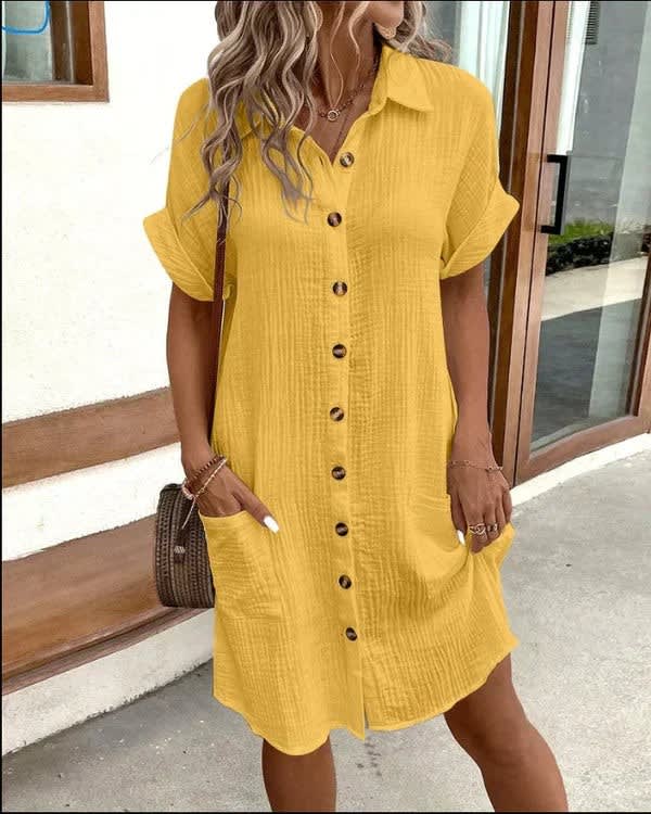 Women's Short Sleeve Button Front Shirt Dress | Corbridge_5