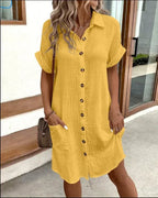 Women's Short Sleeve Button Front Shirt Dress | Corbridge_5