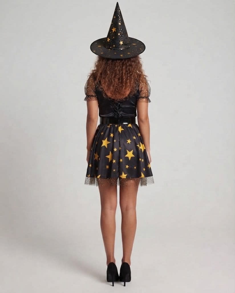 Women's Star Print Satin Witch Costume Dress | Hinderwell_3