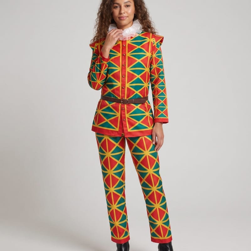 Women's Geometric Print Jester Costume Set | Ellesmere_1