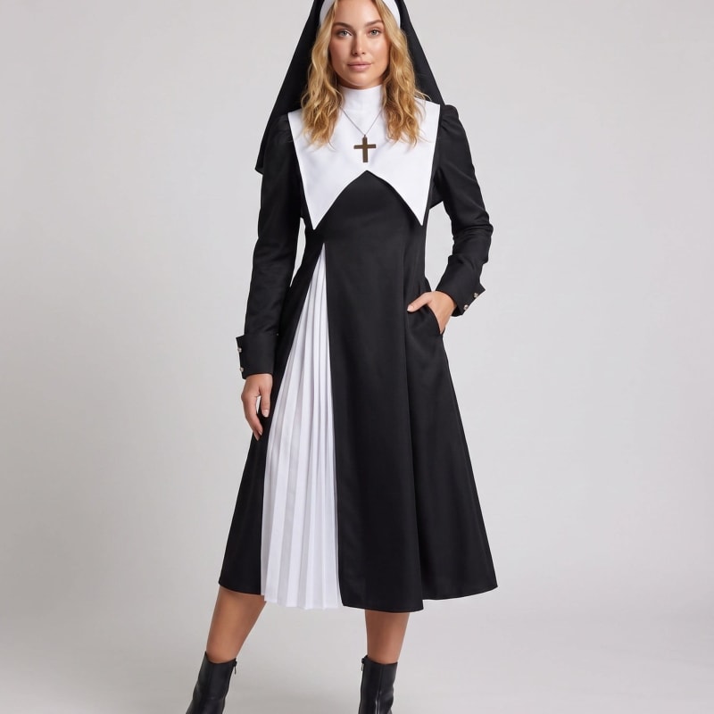 Women's Pleated Panel Nun Halloween Costume Dress | Linsdale_1