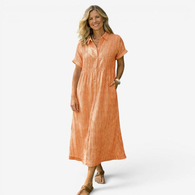 Women's Striped Midi Shirt Dress | Alverstone_3