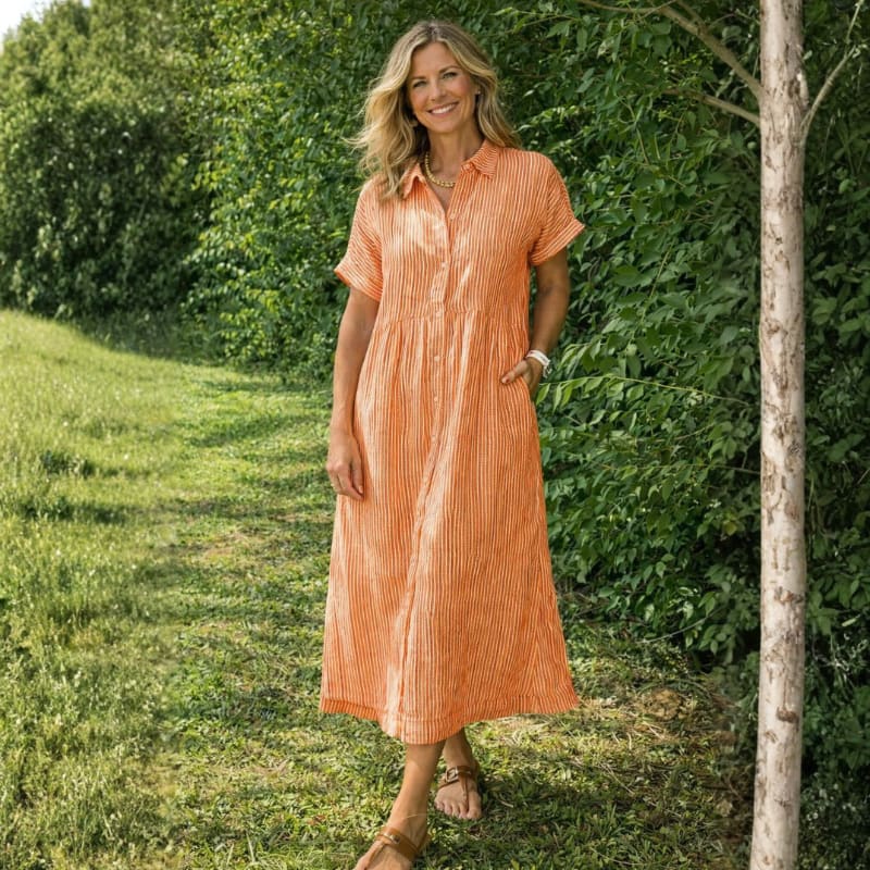 Women's Striped Midi Shirt Dress | Alverstone_7