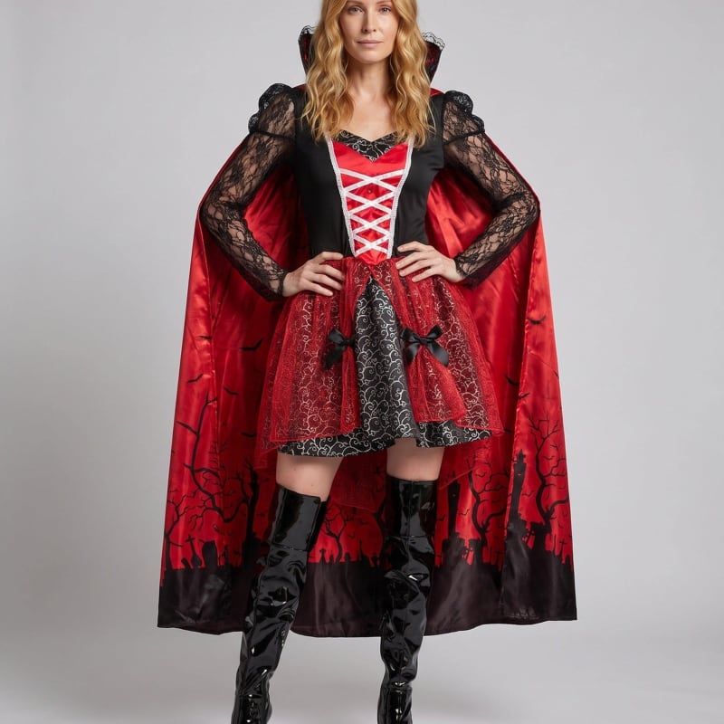 Women's Caped Vampire Halloween Costume Set | Netherwood_1