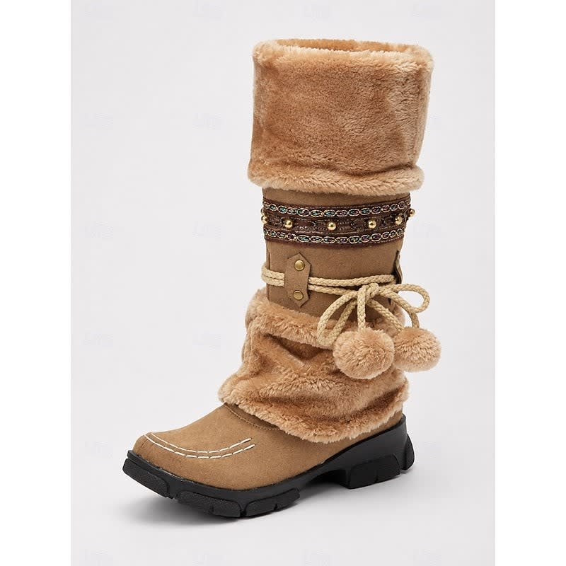 Women's Faux Fur Trim Mid Calf Boots | Northaw_4