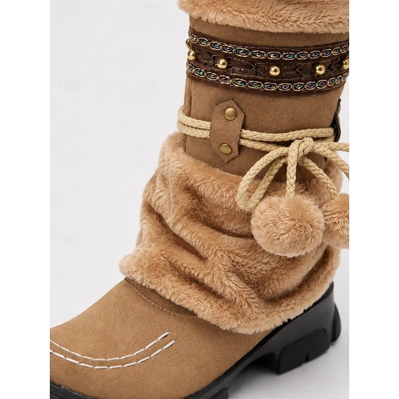 Women's Faux Fur Trim Mid Calf Boots | Northaw_6