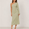 Women's One Shoulder Ruched Midi Dress | Allerdale_1