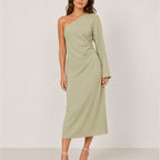Women's One Shoulder Ruched Midi Dress | Allerdale_1